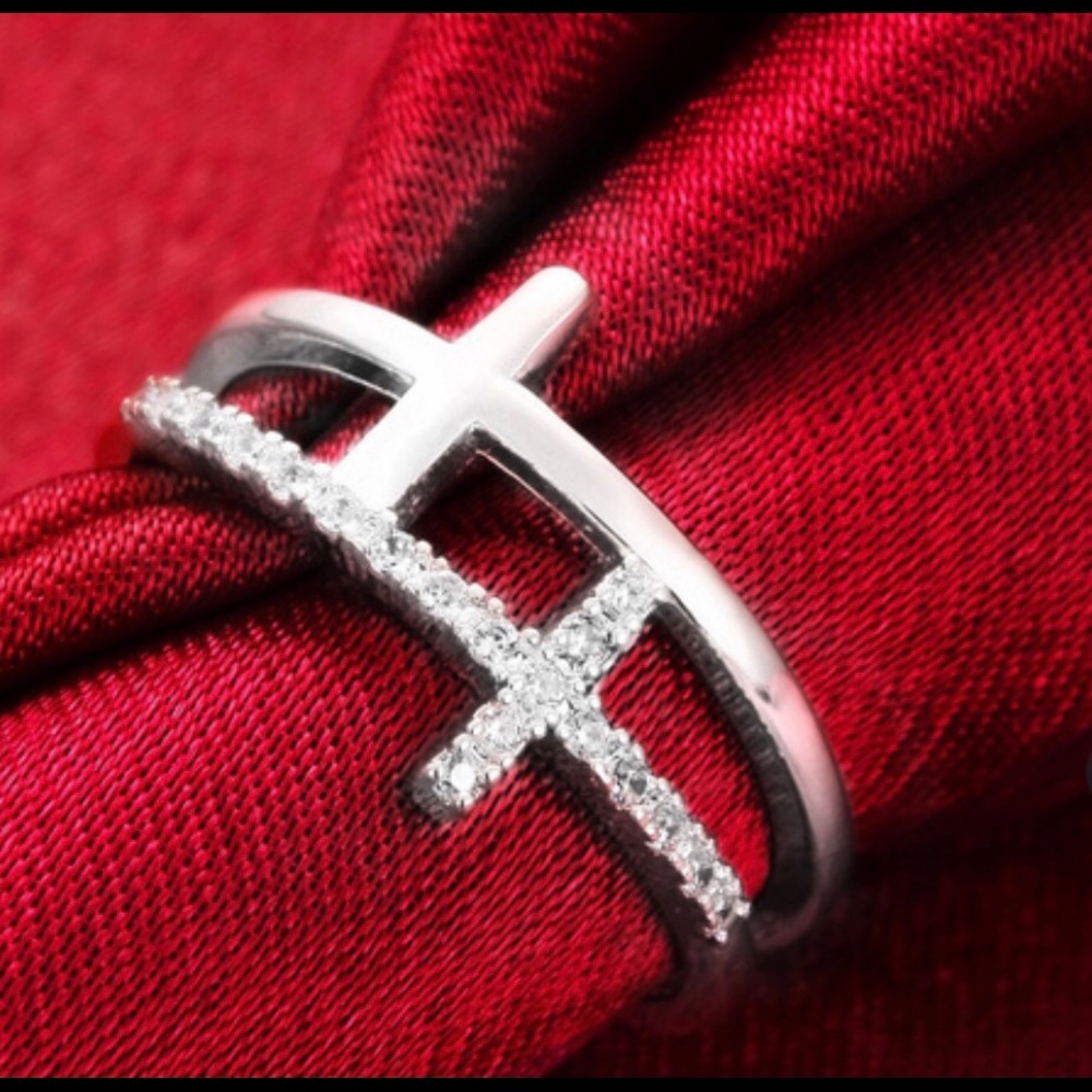 Silver Adjustable Double Cross Ring